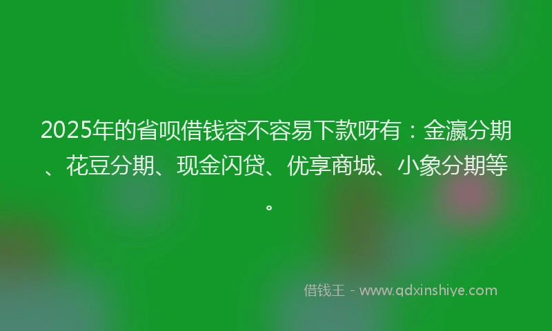 2025年的省呗借钱容不容易下款呀有：金瀛分期、花豆分期、现金闪贷、优享商城、小象分期等。