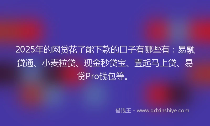 2025年的网贷花了能下款的口子有哪些有：易融贷通、小麦粒贷、现金秒贷宝、壹起马上贷、易贷Pro钱包等。