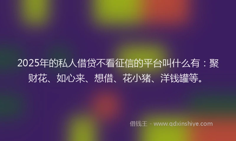 2025年的私人借贷不看征信的平台叫什么有：聚财花、如心来、想借、花小猪、洋钱罐等。