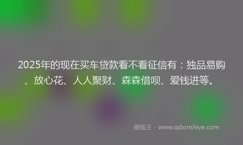 2025年的现在买车贷款看不看征信有:独品易购、放心花、人人聚财、森森借呗、爱钱进等。
