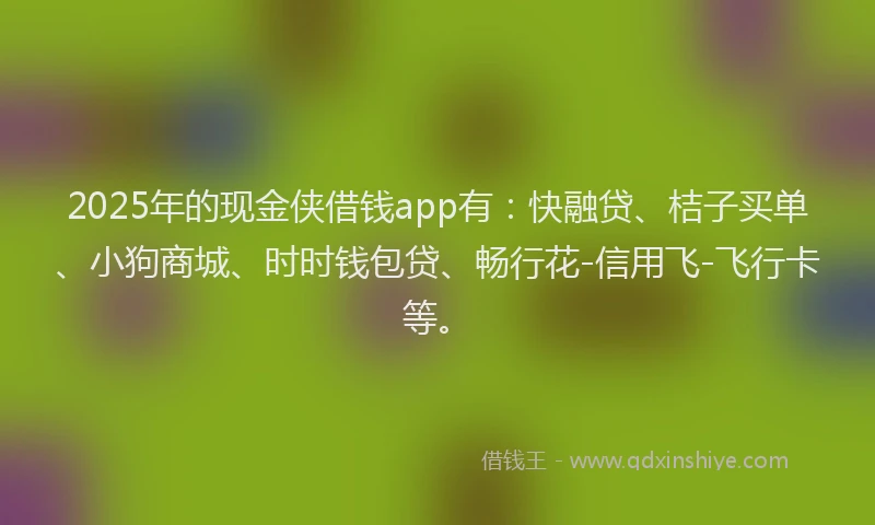 2025年的现金侠借钱app有:快融贷、桔子买单、小狗商城、时时钱包贷、畅行花-信用飞-飞行卡等。