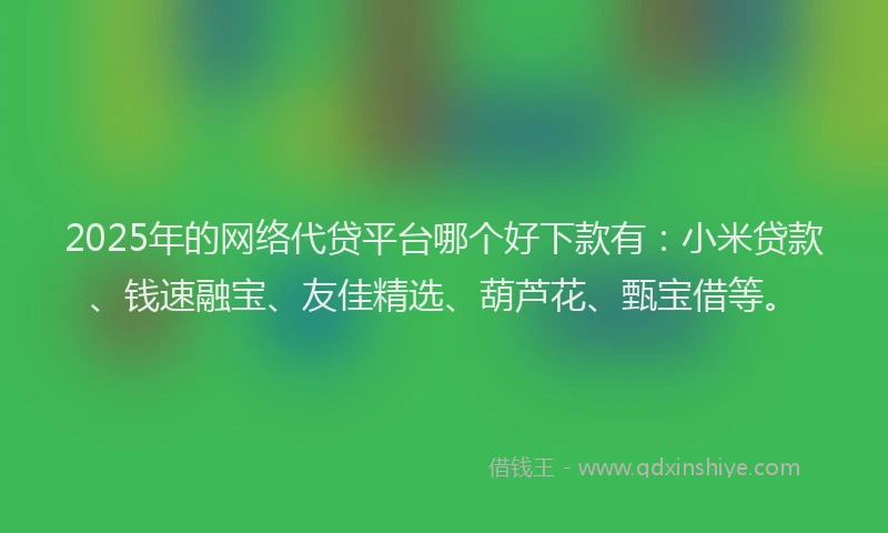 2025年的网络代贷平台哪个好下款有：小米贷款、钱速融宝、友佳精选、葫芦花、甄宝借等。