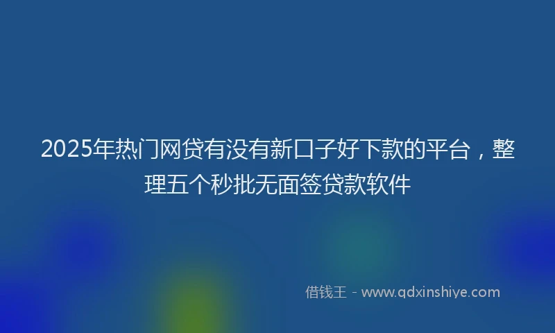 2025年热门网贷有没有新口子好下款的平台，整理五个秒批无面签贷款软件
