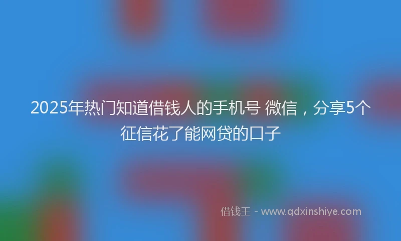 2025年热门知道借钱人的手机号 微信，分享5个征信花了能网贷的口子