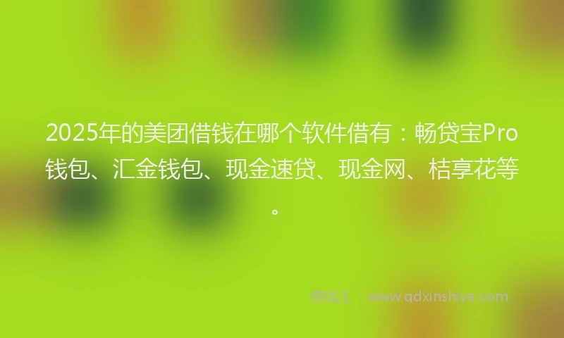 2025年的美团借钱在哪个软件借有:畅贷宝Pro钱包、汇金钱包、现金速贷、现金网、桔享花等。