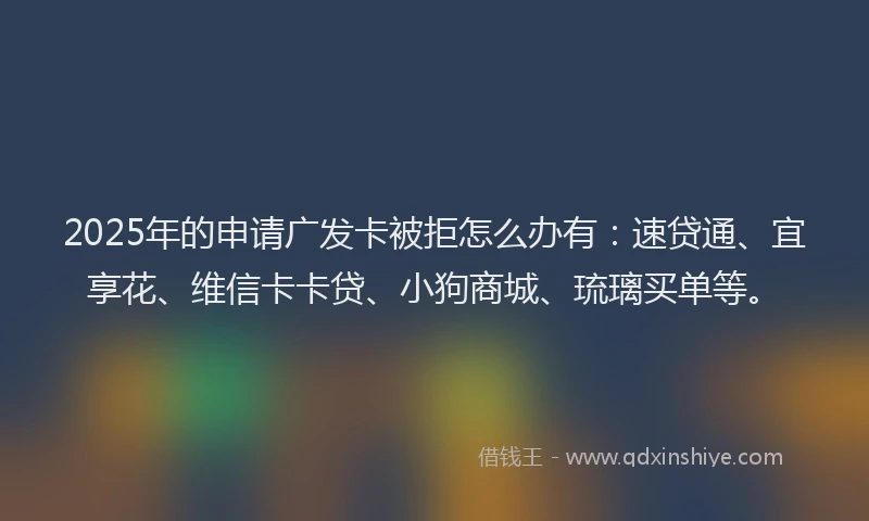 2025年的申请广发卡被拒怎么办有：速贷通、宜享花、维信卡卡贷、小狗商城、琉璃买单等。