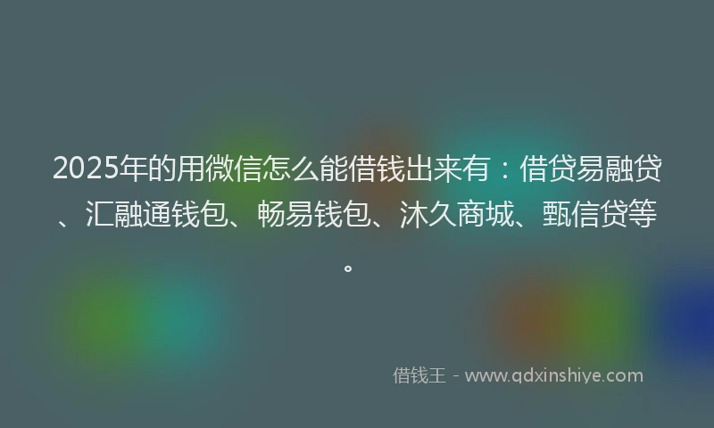 2025年的用微信怎么能借钱出来有：借贷易融贷、汇融通钱包、畅易钱包、沐久商城、甄信贷等。