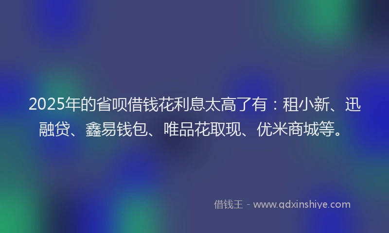 2025年的省呗借钱花利息太高了有：租小新、迅融贷、鑫易钱包、唯品花取现、优米商城等。