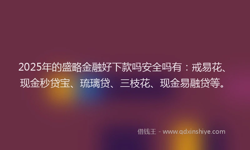 2025年的盛略金融好下款吗安全吗有：戒易花、现金秒贷宝、琉璃贷、三枝花、现金易融贷等。