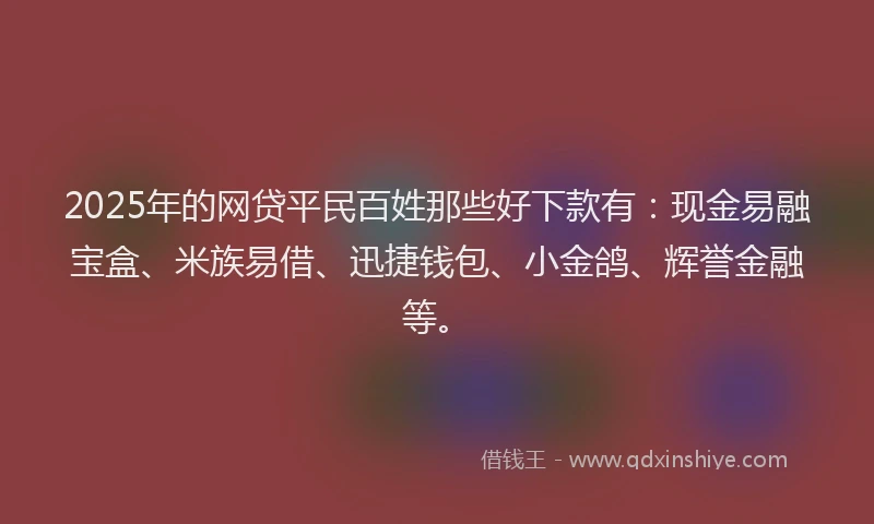 2025年的网贷平民百姓那些好下款有:现金易融宝盒、米族易借、迅捷钱包、小金鸽、辉誉金融等。
