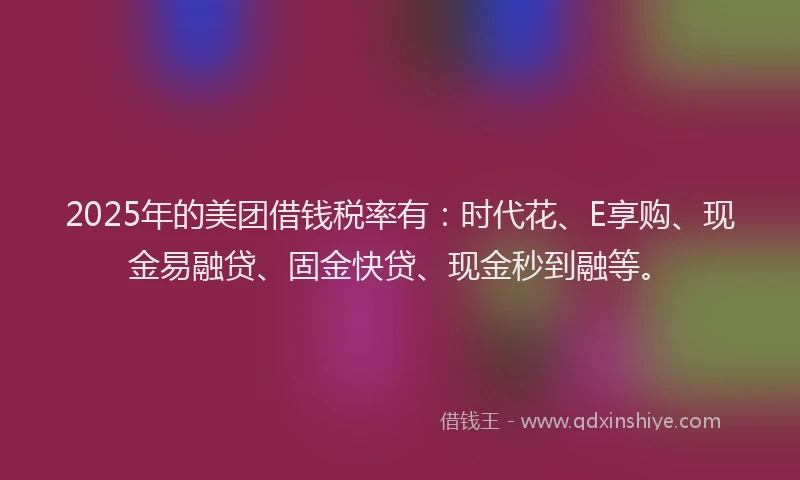 2025年的美团借钱税率有：时代花、E享购、现金易融贷、固金快贷、现金秒到融等。