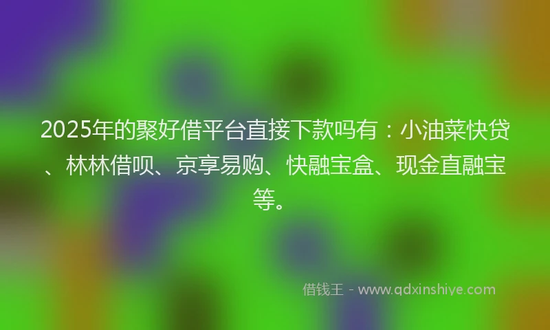 2025年的聚好借平台直接下款吗有:小油菜快贷、林林借呗、京享易购、快融宝盒、现金直融宝等。