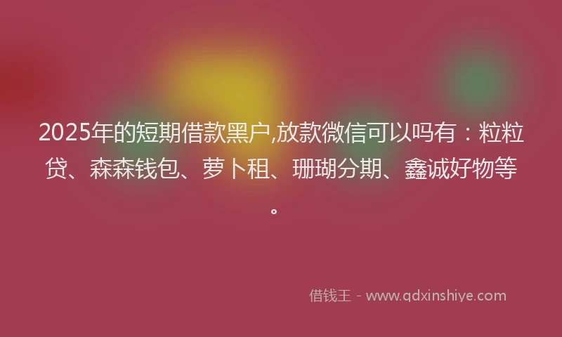 2025年的短期借款黑户,放款微信可以吗有：粒粒贷、森森钱包、萝卜租、珊瑚分期、鑫诚好物等。