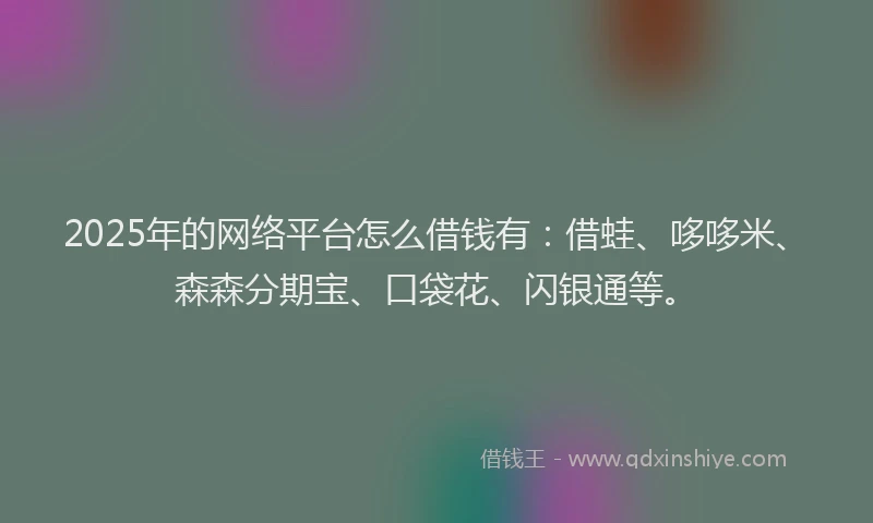2025年的网络平台怎么借钱有：借蛙、哆哆米、森森分期宝、口袋花、闪银通等。