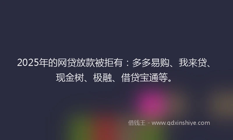 2025年的网贷放款被拒有：多多易购、我来贷、现金树、极融、借贷宝通等。