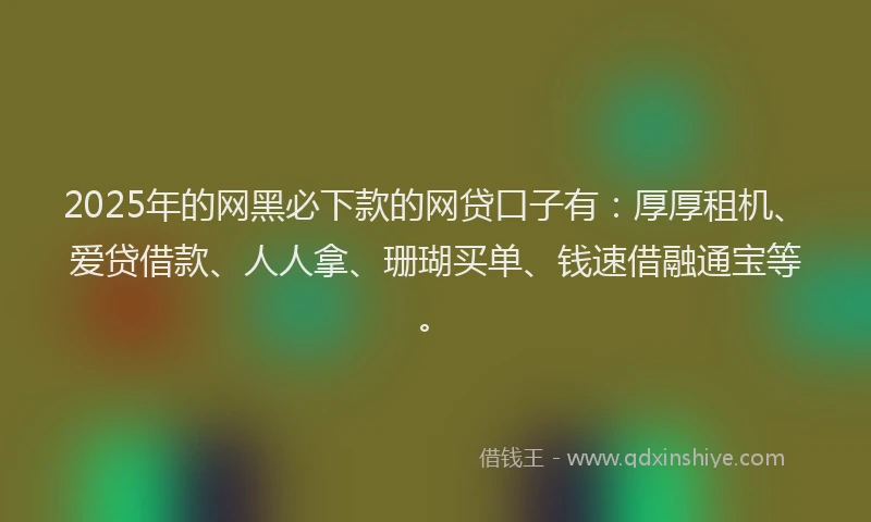 2025年的网黑必下款的网贷口子有：厚厚租机、爱贷借款、人人拿、珊瑚买单、钱速借融通宝等。