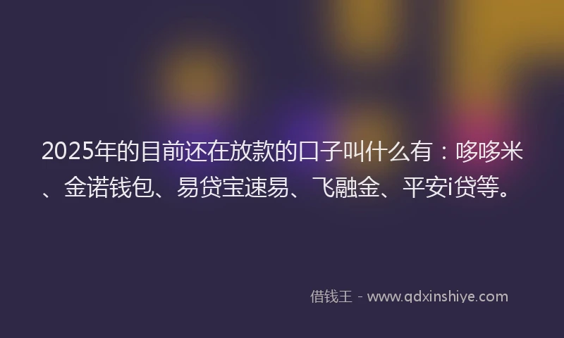 2025年的目前还在放款的口子叫什么有:哆哆米、金诺钱包、易贷宝速易、飞融金、平安i贷等。