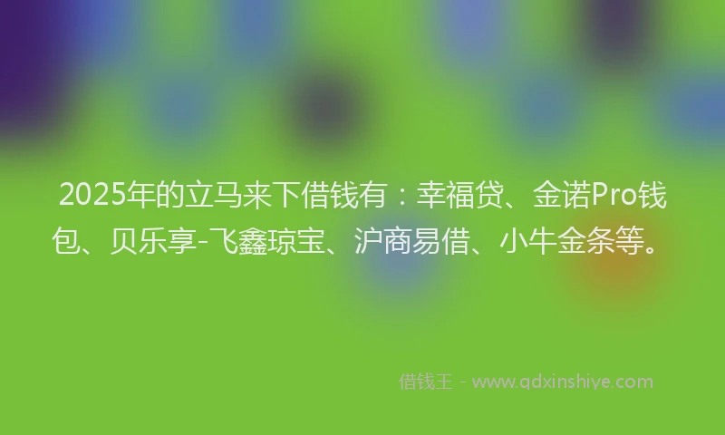 2025年的立马来下借钱有：幸福贷、金诺Pro钱包、贝乐享-飞鑫琼宝、沪商易借、小牛金条等。