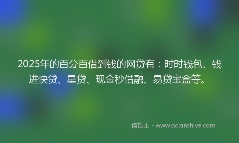 2025年的百分百借到钱的网贷有:时时钱包、钱进快贷、星贷、现金秒借融、易贷宝盒等。