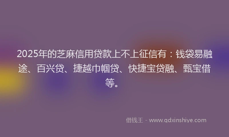 2025年的芝麻信用贷款上不上征信有：钱袋易融途、百兴贷、捷越巾帼贷、快捷宝贷融、甄宝借等。