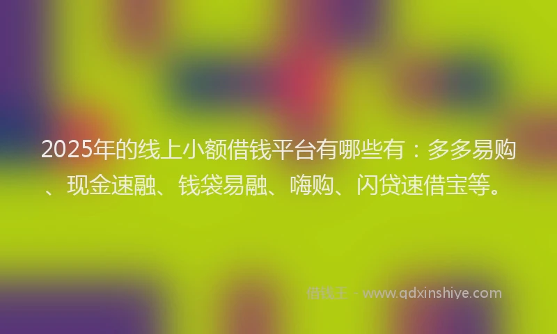 2025年的线上小额借钱平台有哪些有：多多易购、现金速融、钱袋易融、嗨购、闪贷速借宝等。