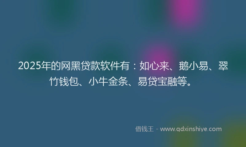 2025年的网黑贷款软件有:如心来、鹅小易、翠竹钱包、小牛金条、易贷宝融等。