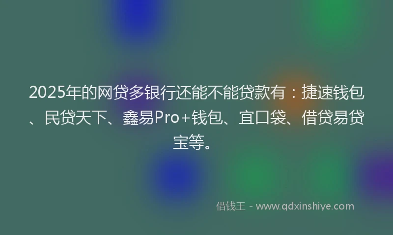 2025年的网贷多银行还能不能贷款有:捷速钱包、民贷天下、鑫易Pro+钱包、宜口袋、借贷易贷宝等。