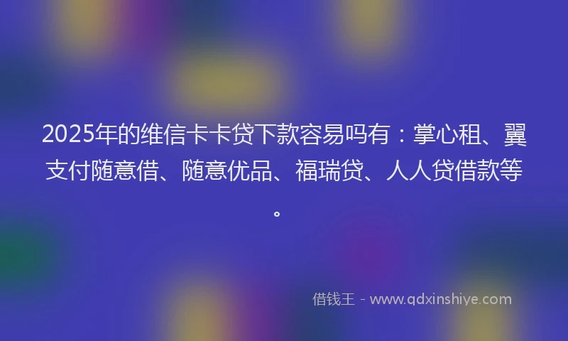 2025年的维信卡卡贷下款容易吗有：掌心租、翼支付随意借、随意优品、福瑞贷、人人贷借款等。