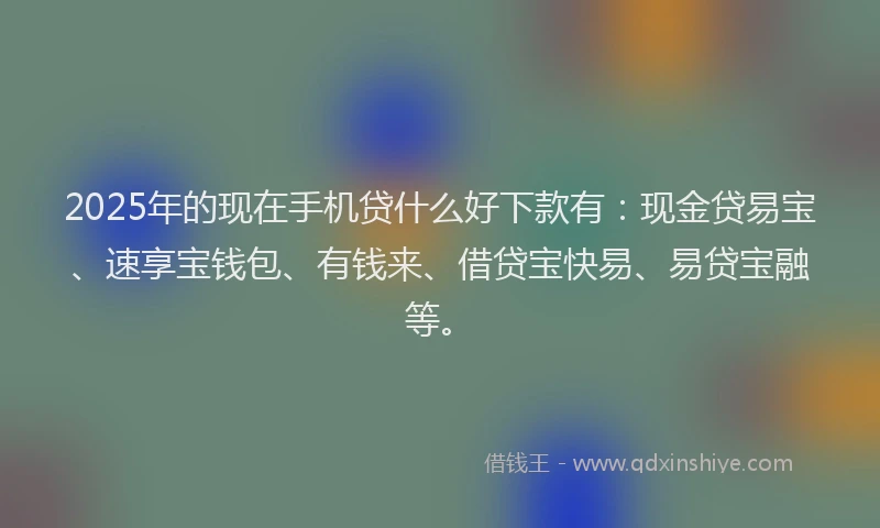 2025年的现在手机贷什么好下款有：现金贷易宝、速享宝钱包、有钱来、借贷宝快易、易贷宝融等。