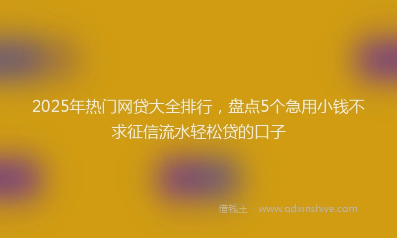 2025年热门网贷大全排行，盘点5个急用小钱不求征信流水轻松贷的口子