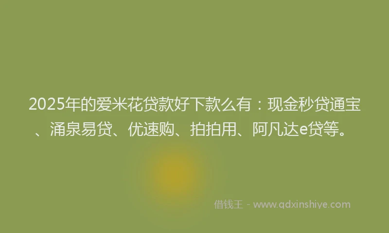 2025年的爱米花贷款好下款么有：现金秒贷通宝、涌泉易贷、优速购、拍拍用、阿凡达e贷等。