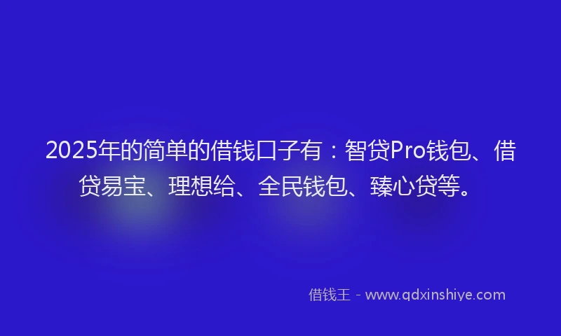 2025年的简单的借钱口子有：智贷Pro钱包、借贷易宝、理想给、全民钱包、臻心贷等。