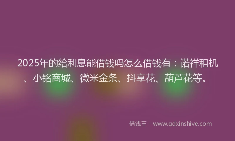 2025年的给利息能借钱吗怎么借钱有:诺祥租机、小铭商城、微米金条、抖享花、葫芦花等。