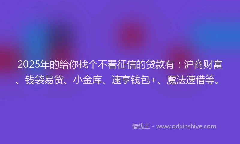 2025年的给你找个不看征信的贷款有：沪商财富、钱袋易贷、小金库、速享钱包+、魔法速借等。