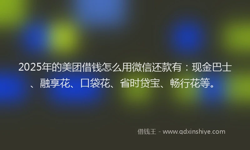 2025年的美团借钱怎么用微信还款有:现金巴士、融享花、口袋花、省时贷宝、畅行花等。