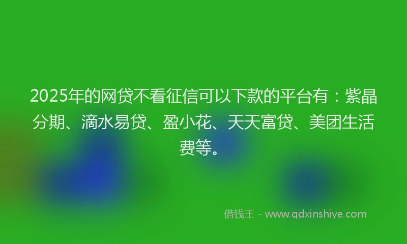 2025年的网贷不看征信可以下款的平台有:紫晶分期、滴水易贷、盈小花、天天富贷、美团生活费等。