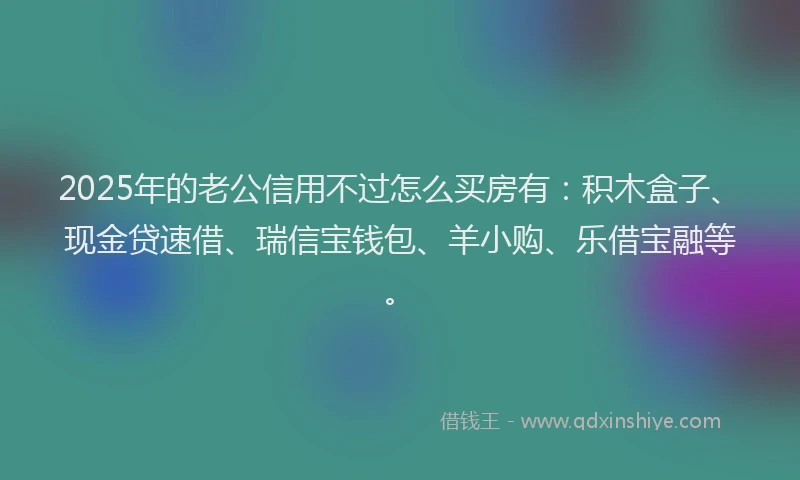 2025年的老公信用不过怎么买房有:积木盒子、现金贷速借、瑞信宝钱包、羊小购、乐借宝融等。