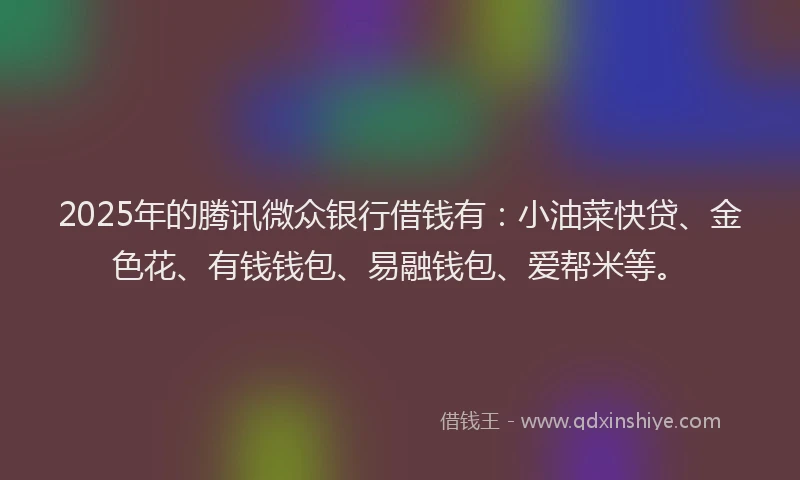 2025年的腾讯微众银行借钱有：小油菜快贷、金色花、有钱钱包、易融钱包、爱帮米等。