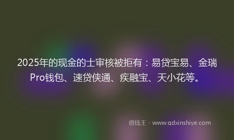 2025年的现金的士审核被拒有：易贷宝易、金瑞Pro钱包、速贷侠通、疾融宝、天小花等。