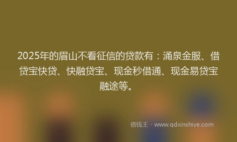 2025年的眉山不看征信的贷款有：涌泉金服、借贷宝快贷、快融贷宝、现金秒借通、现金易贷宝融途等。