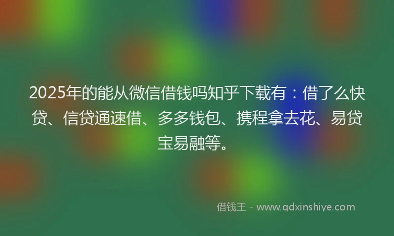2025年的能从微信借钱吗知乎下载有：借了么快贷、信贷通速借、多多钱包、携程拿去花、易贷宝易融等。