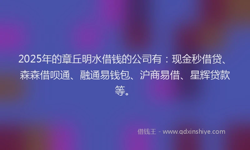 2025年的章丘明水借钱的公司有：现金秒借贷、森森借呗通、融通易钱包、沪商易借、星辉贷款等。