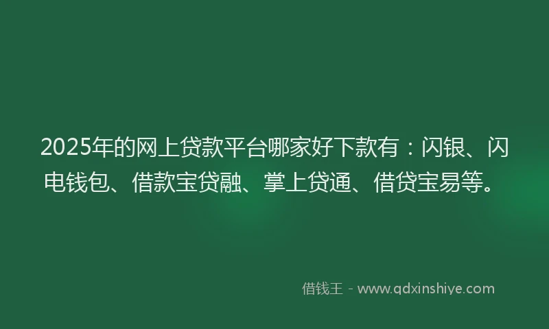 2025年的网上贷款平台哪家好下款有:闪银、闪电钱包、借款宝贷融、掌上贷通、借贷宝易等。