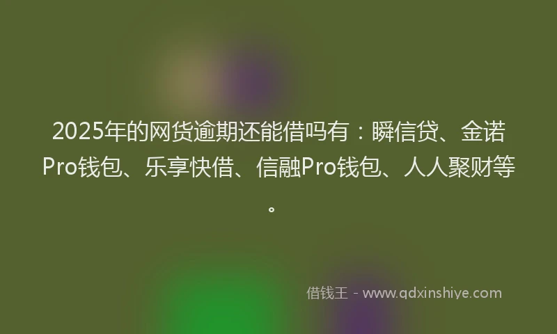 2025年的网货逾期还能借吗有：瞬信贷、金诺Pro钱包、乐享快借、信融Pro钱包、人人聚财等。