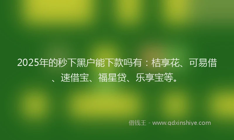 2025年的秒下黑户能下款吗有：桔享花、可易借、速借宝、福星贷、乐享宝等。