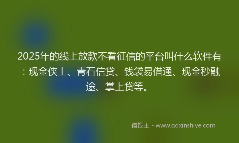2025年的线上放款不看征信的平台叫什么软件有：现金侠士、青石信贷、钱袋易借通、现金秒融途、掌上贷等。