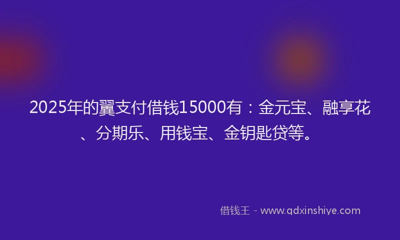 2025年的翼支付借钱15000有:金元宝、融享花、分期乐、用钱宝、金钥匙贷等。