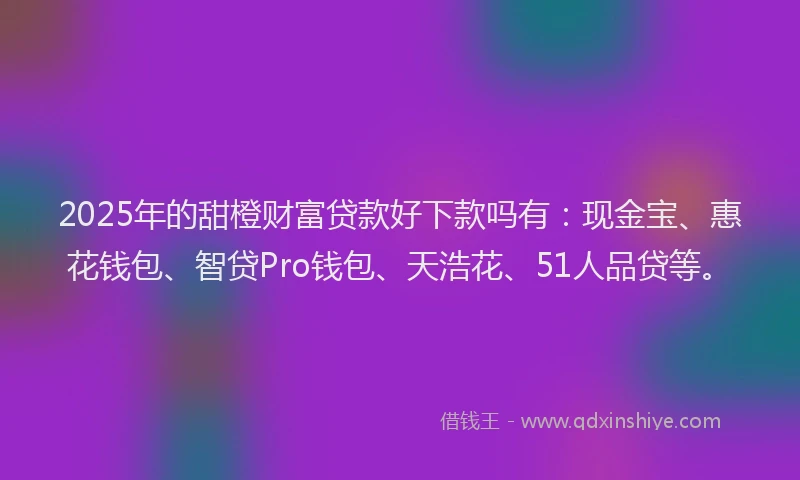 2025年的甜橙财富贷款好下款吗有：现金宝、惠花钱包、智贷Pro钱包、天浩花、51人品贷等。