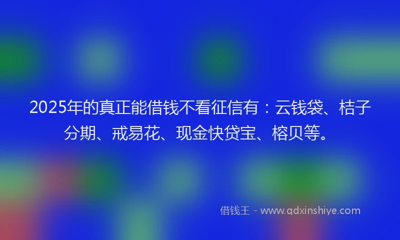 2025年的真正能借钱不看征信有：云钱袋、桔子分期、戒易花、现金快贷宝、榕贝等。