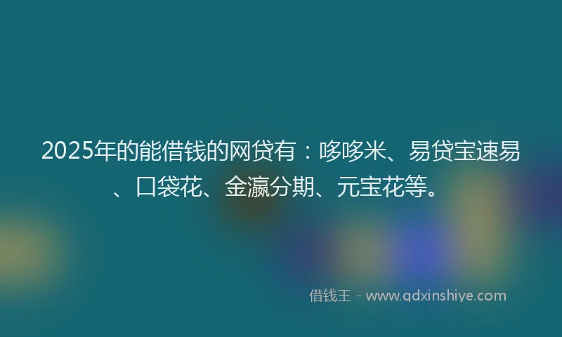 2025年的能借钱的网贷有:哆哆米、易贷宝速易、口袋花、金瀛分期、元宝花等。
